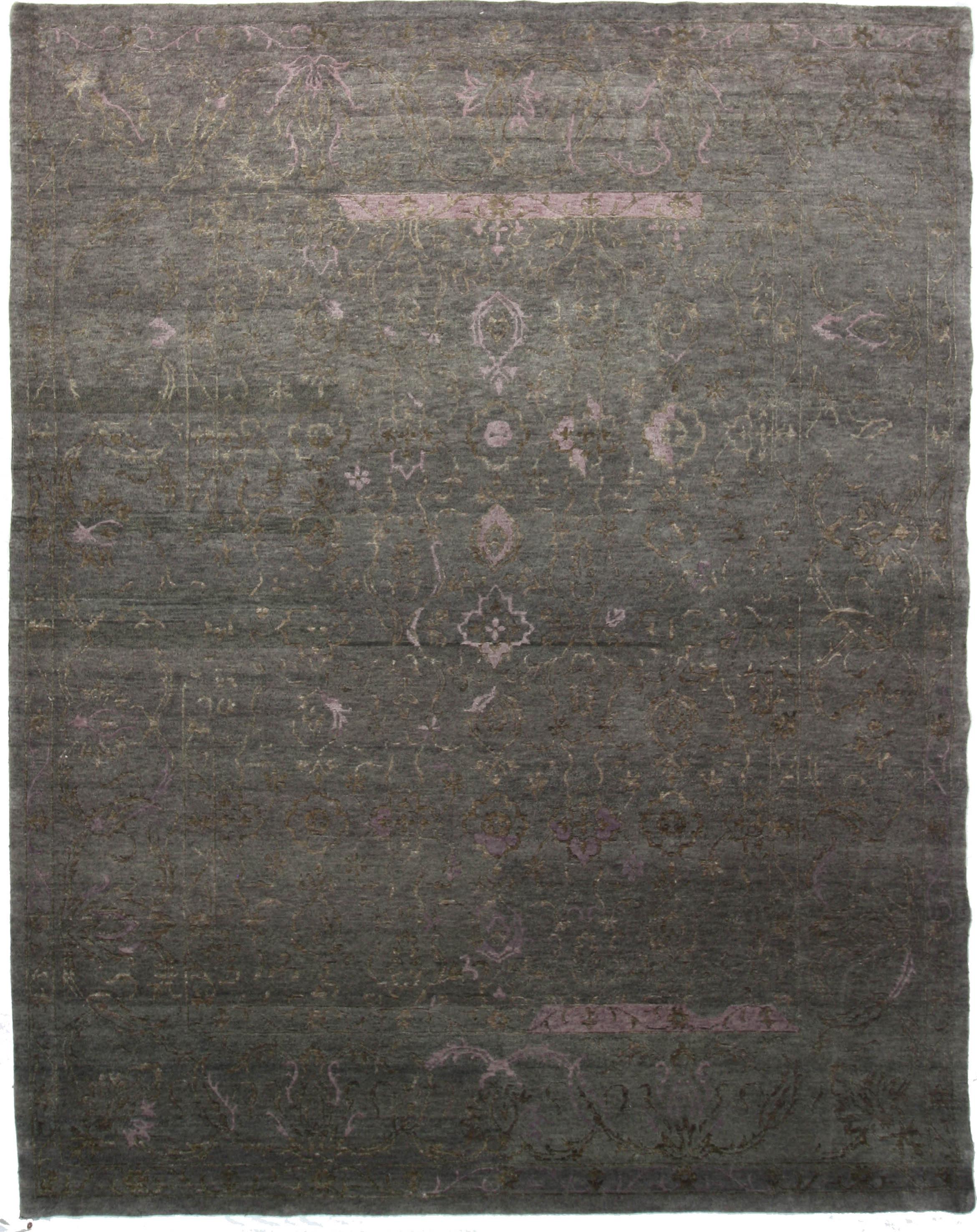 Hand Made WOOL / SILK D.GREY Transitional India Rug 8' x 10'