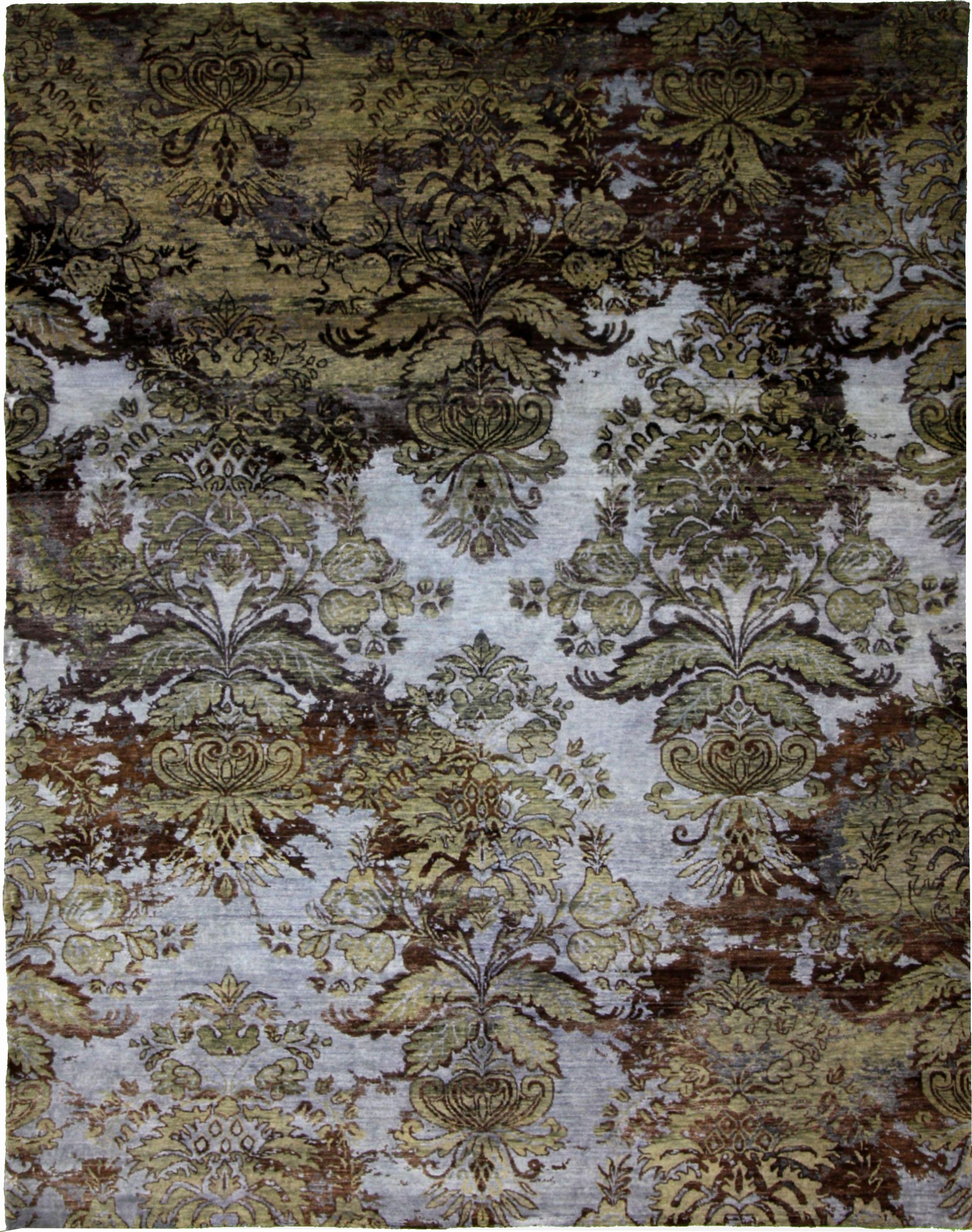 Hand Made WOOL / SILK Blue Transitional India Rug 7'10" x 10'