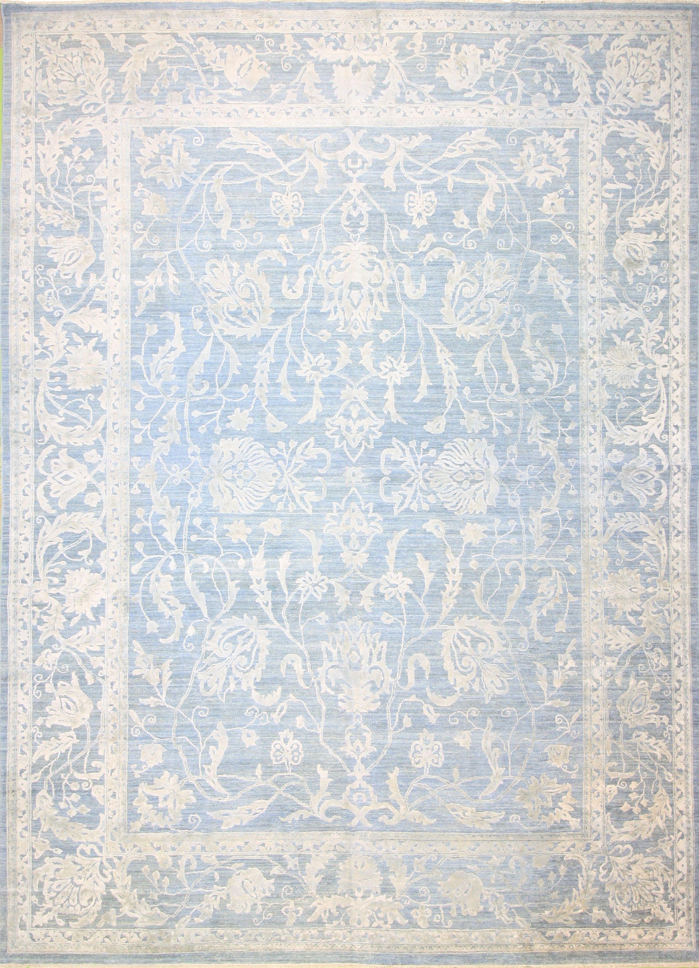 Hand Made WOOL / SILK Blue Transitional Pakistan Rug 9'10" x 13'9"