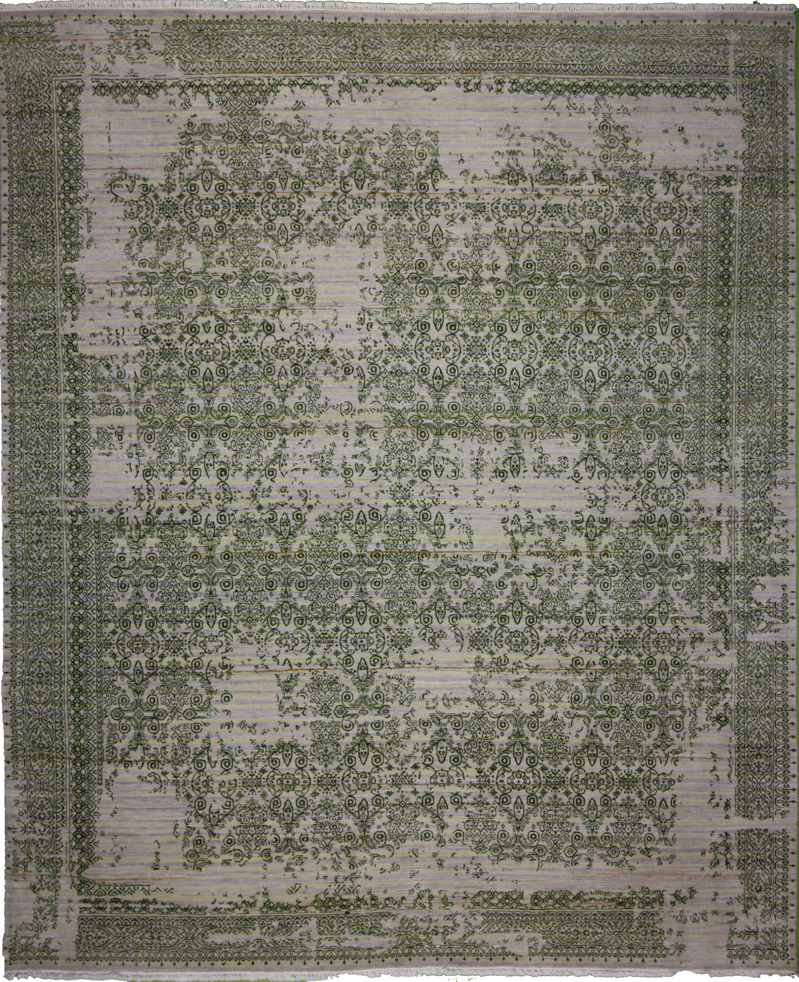 Hand Made WOOL / SILK Ivory Transitional India Rug 8'3" x 10'