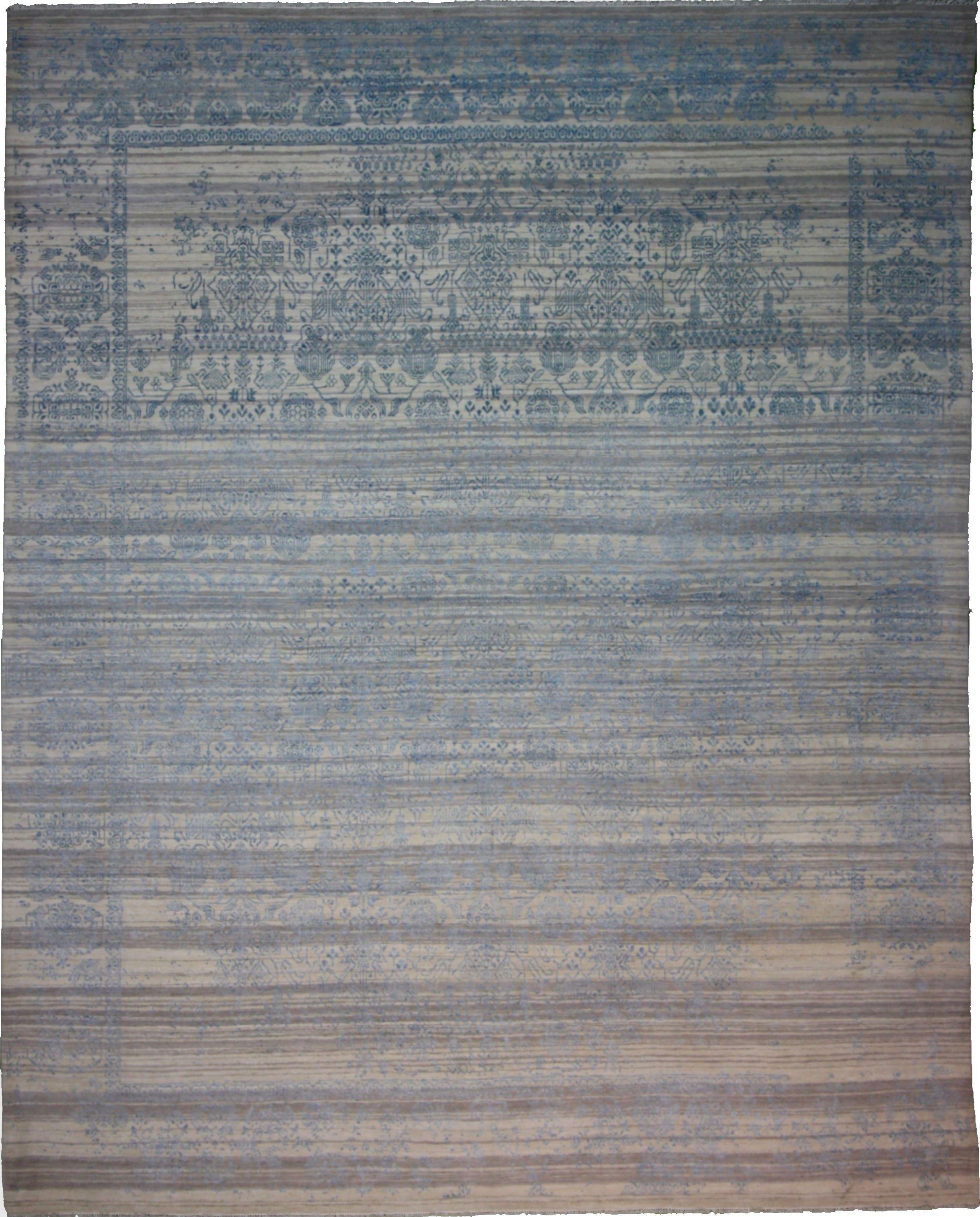 Hand Made WOOL / SILK White Transitional India Rug 7'11" x 9'7"