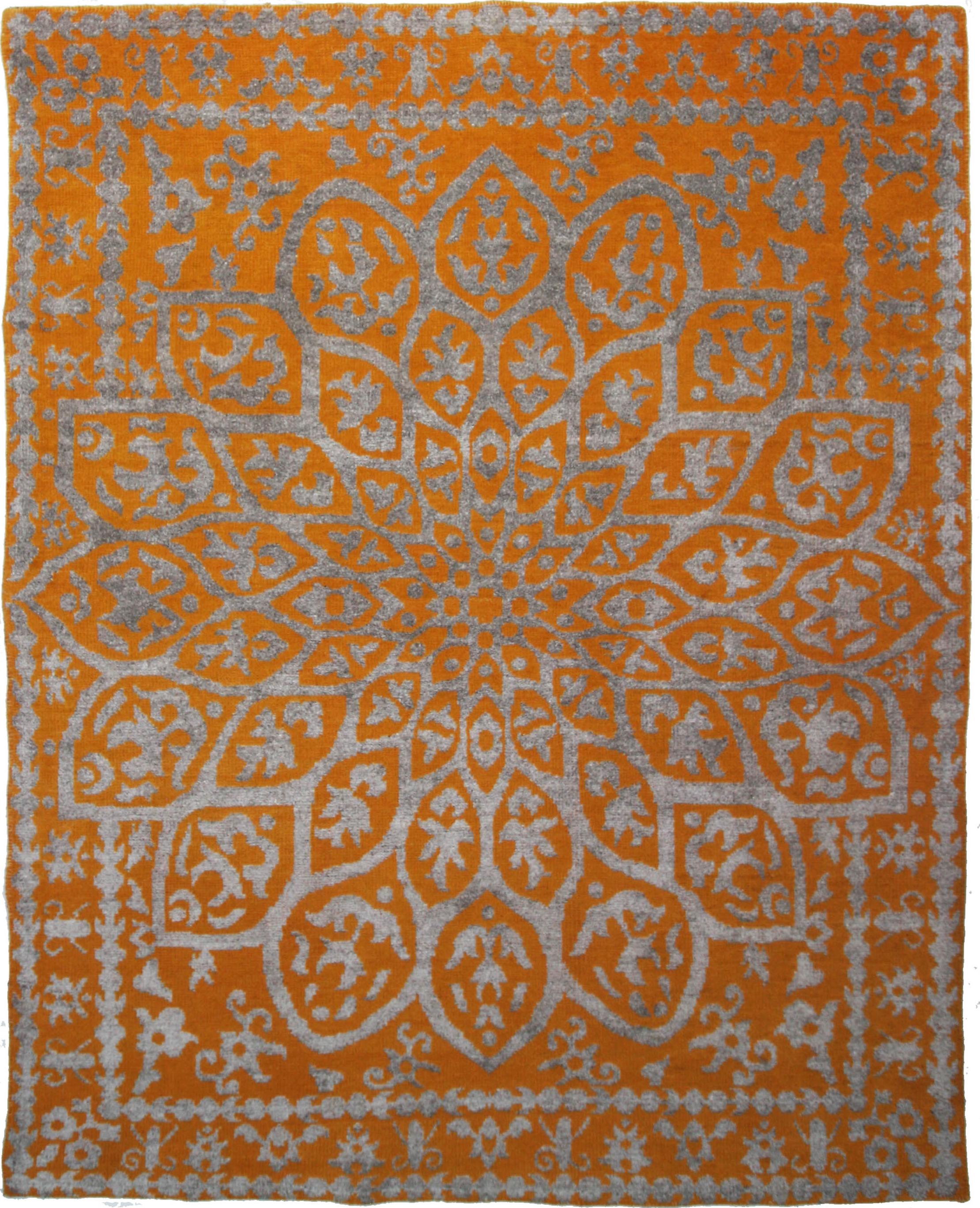Hand Made WOOL / SILK Yellow Transitional India Rug 7'7" x 9'5"
