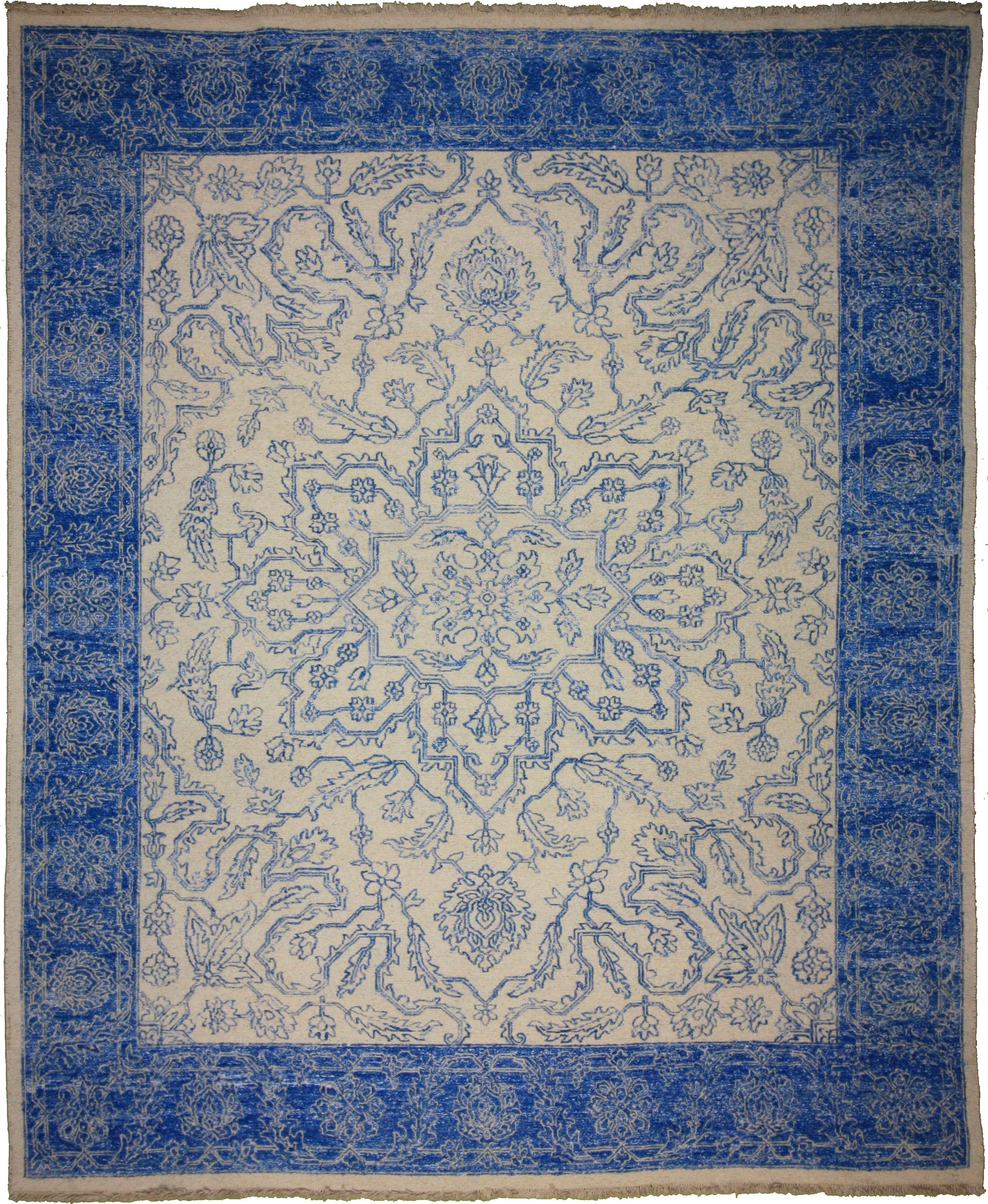 Hand Made WOOL / SILK White Transitional India Rug 8' x 9'9"