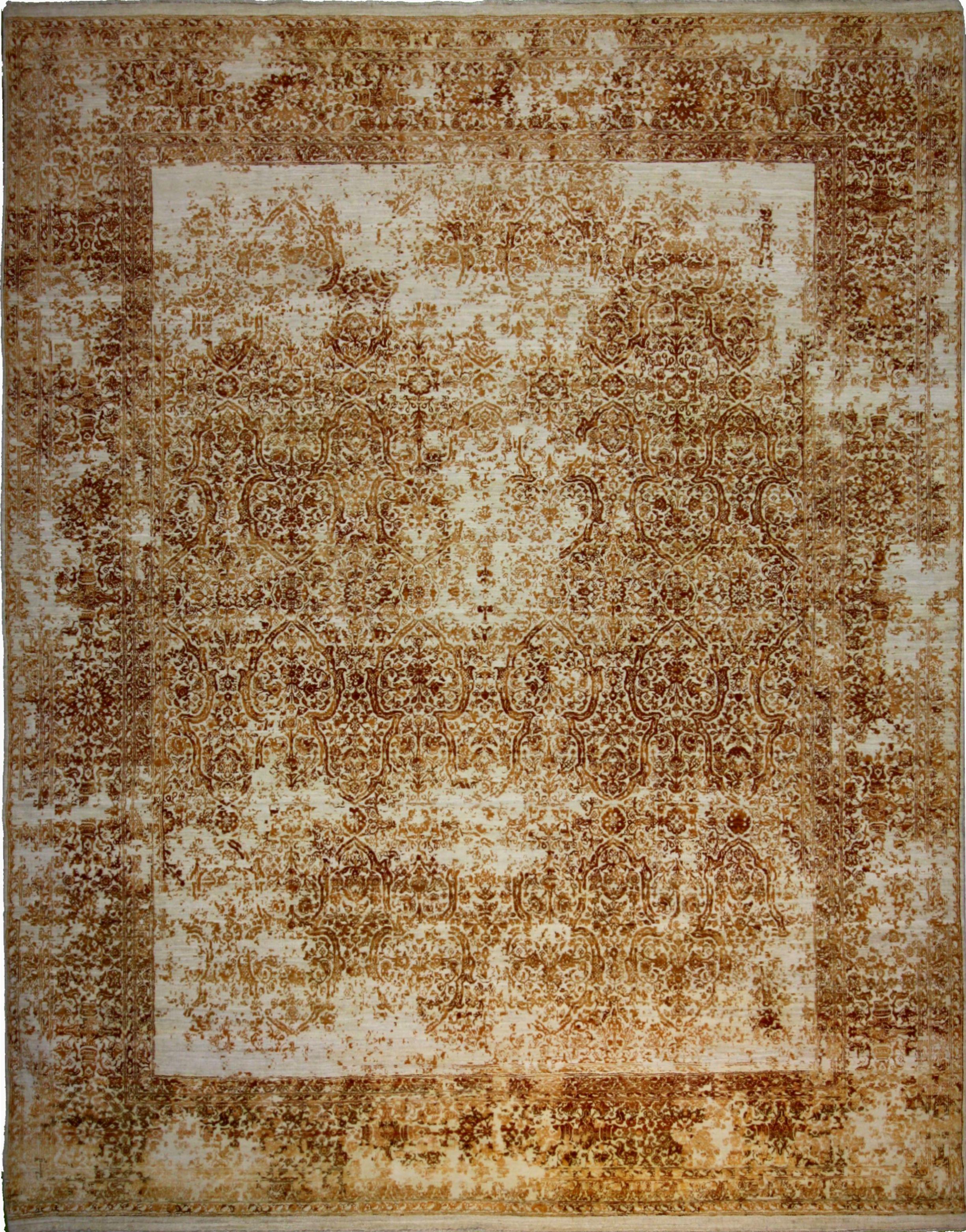 Hand Made WOOL / SILK Orange Transitional India Rug 8' x 10'