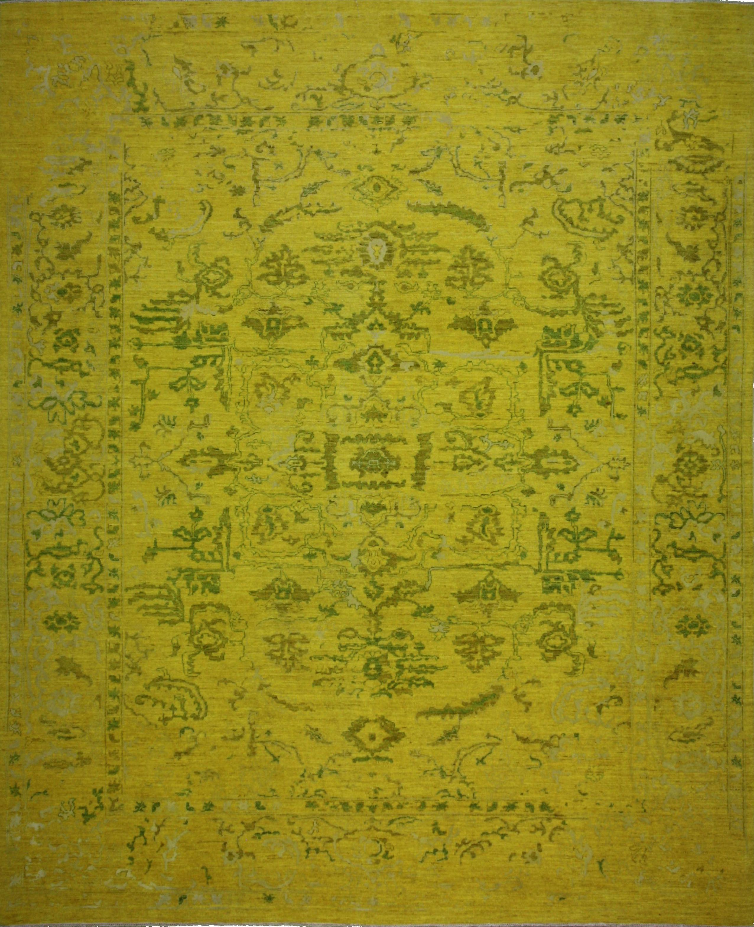 Hand Made WOOL / SILK Yellow Transitional Pakistan Rug 8' x 9'7"