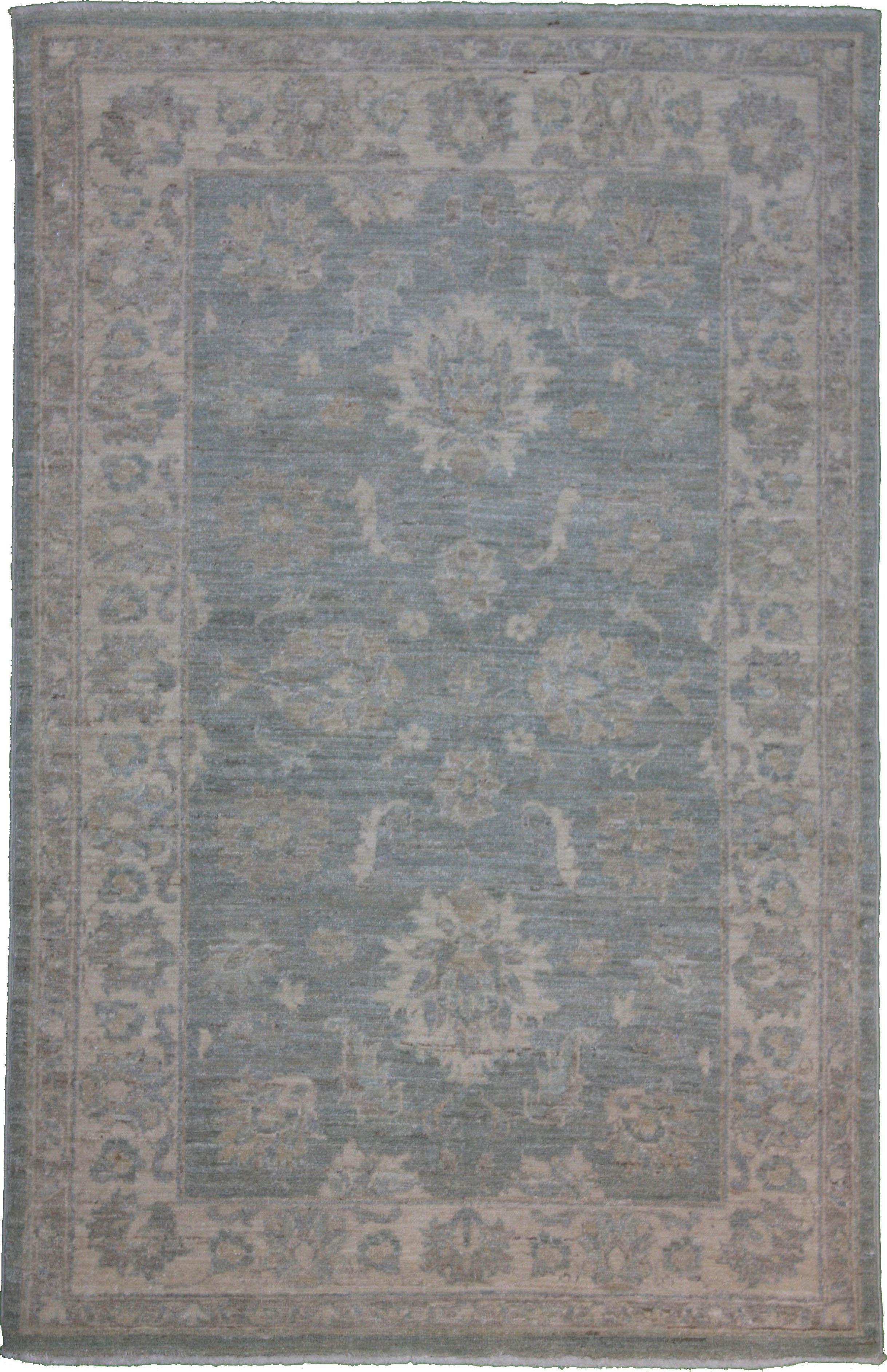 Hand Made WOOL Green Transitional Pakistan Rug 2'11" x 4'7"