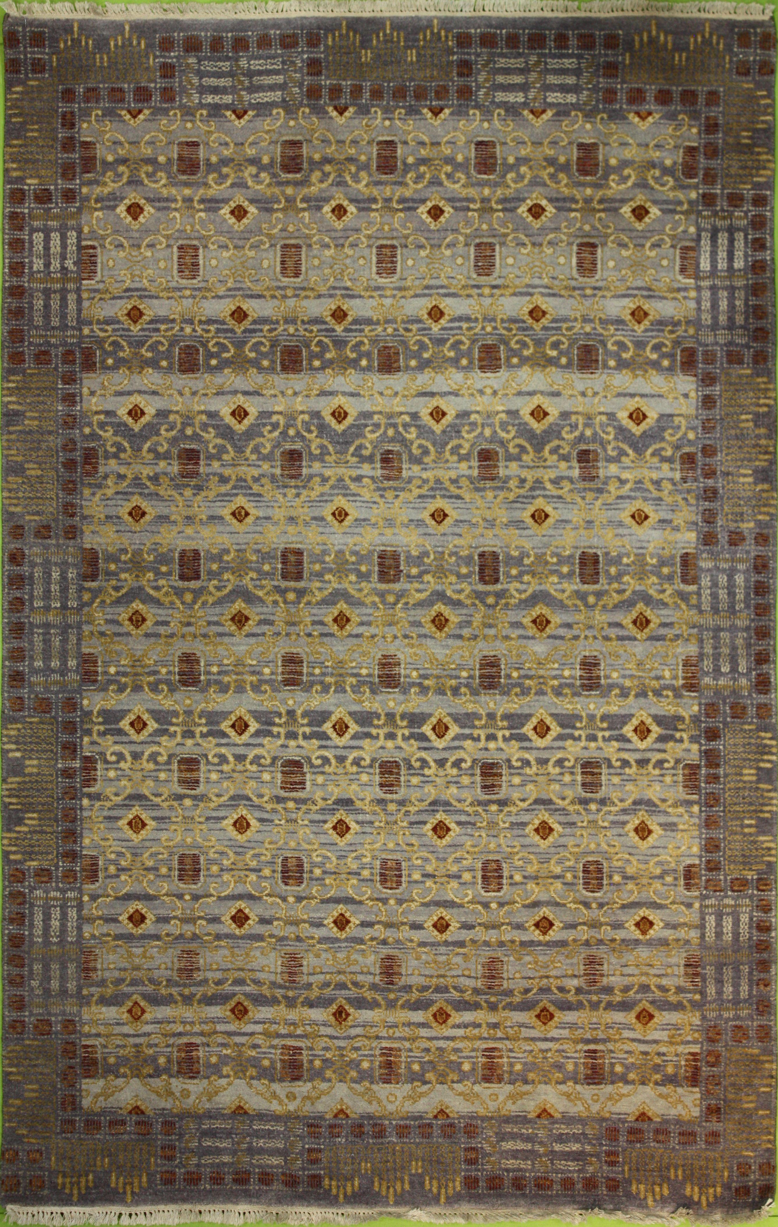 Hand Made WOOL Blue Dk Transitional India Rug 4' x 6'