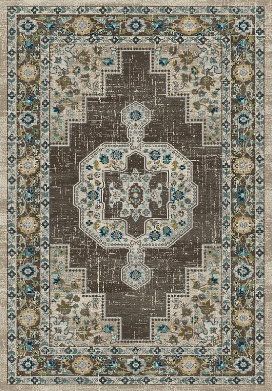 Machine Made POLYPROPILENE Grey Transitional Turkey Rug 5'3" x 7'7"