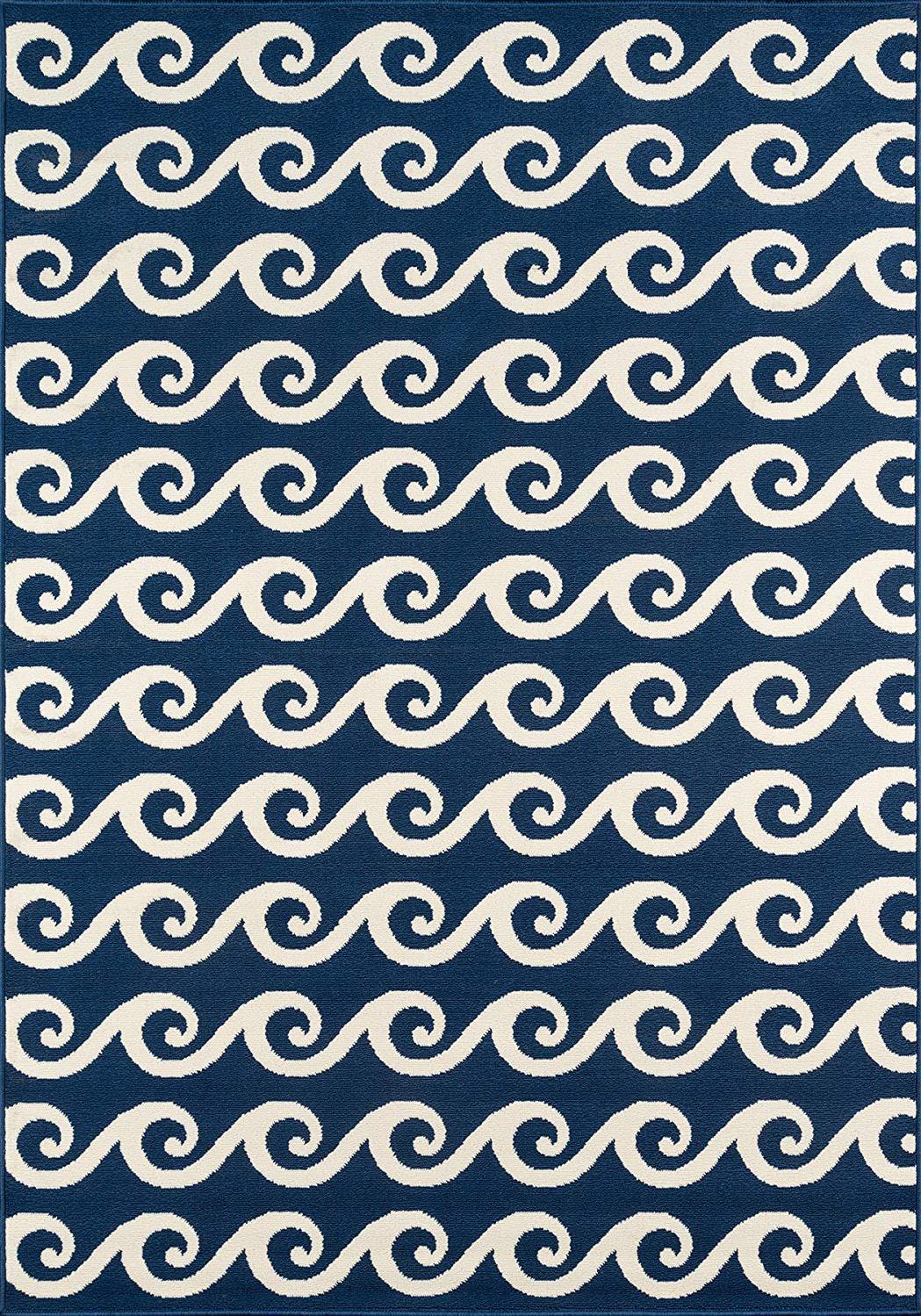Machine Made POLYPROPILENE Navy Transitional Egypt Rug 5'3" x 7'6"