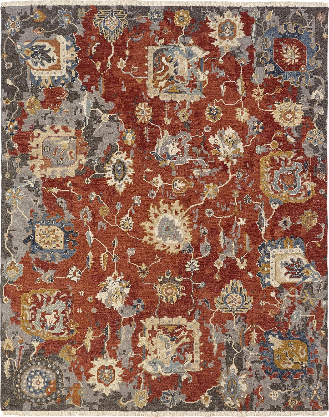 Hand Made WOOL Orange Dk Transitional India Rug 8'11" x 11'9"